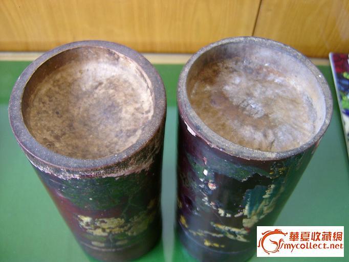 民国漆器竹制茶叶罐一对图片