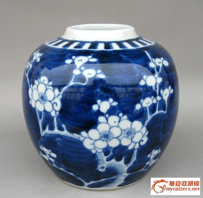 清光绪细路青花双圈款冰梅茶叶罐 不老包退图片