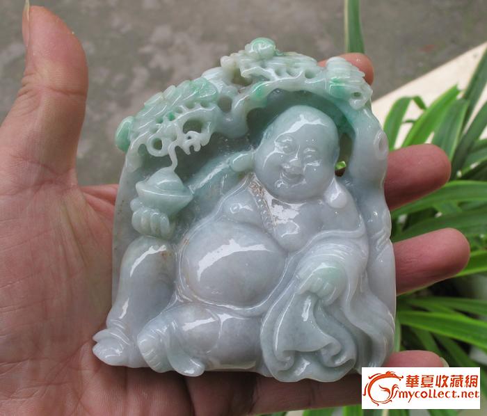 金石翡翠 带权威证书黄加绿摆件弥勒佛