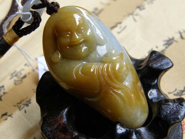 黄翡笑佛手把件01149