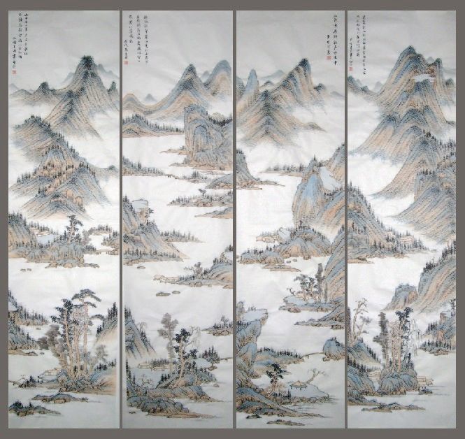 仿古山水四条屏