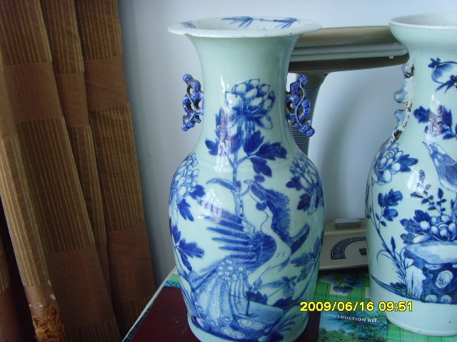 光绪青花花鸟嫁妆瓶一对(1)