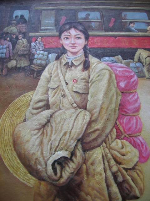 文革---油画==下乡女青年-文革---油画==下乡女