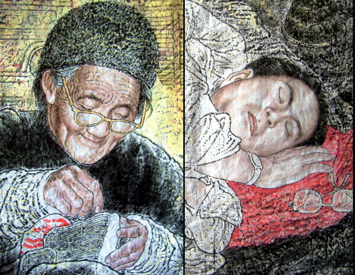 《慈母手中线》--佚名大幅水墨画
