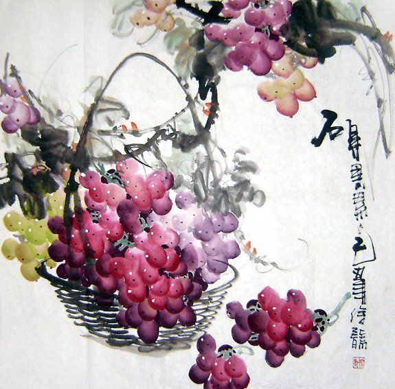 大写意葡萄图片,写意葡萄的霜怎么画,王雪涛的葡萄_大山谷图库