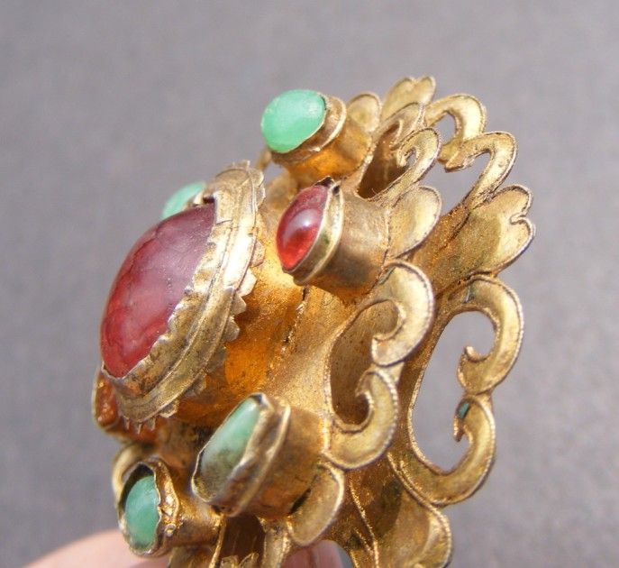 万华款镶嵌老绿种翡翠金星石老宝石老琉璃花