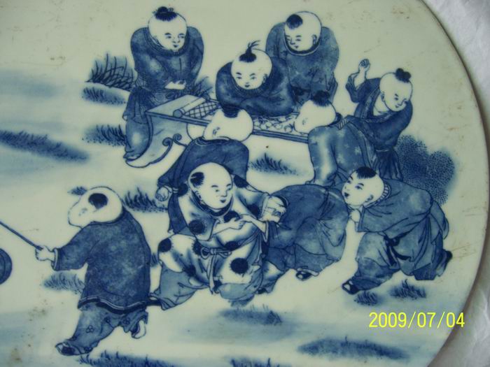 青花婴戏图瓷板