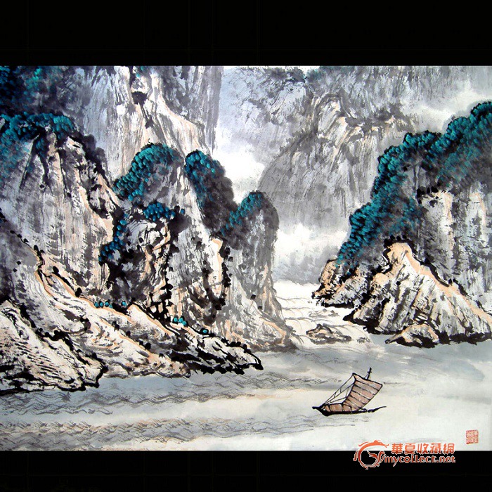国画大师---关山月(款)巨幅山水精品《漂游伴水