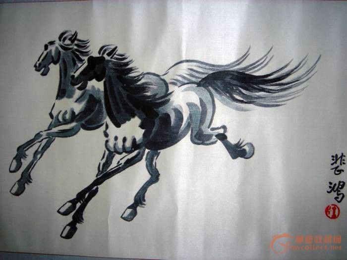 老刺绣收藏精品-墨绣双马_老刺绣收藏精品-墨