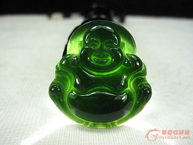 老坑种超亮墨绿色翡翠吊坠~佛公A货配证书_老
