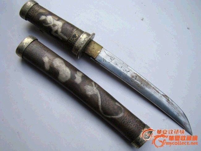 日本精铜错金错银春宫美女<em>切腹</em>刀_日本精铜错