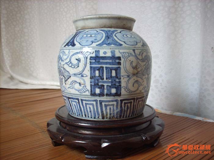 特色青花喜字罐