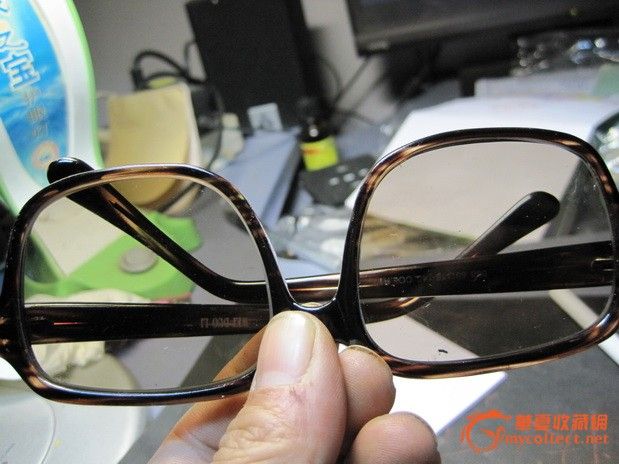 早期老式天然浅茶色 方框水晶眼镜 -早期老式天