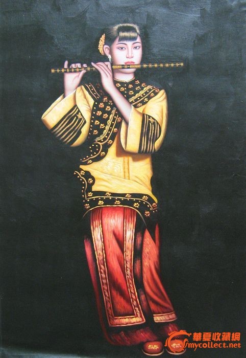 4149油画-吹笛子的女子(11)