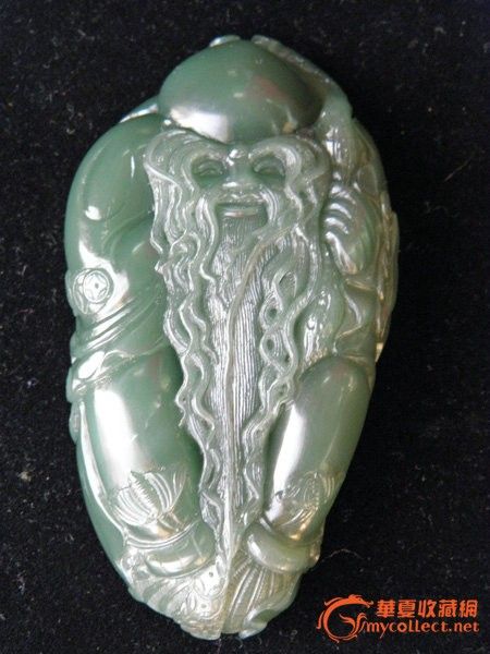 精品艾叶绿善博寿山石 寿星把件长95MM【补图