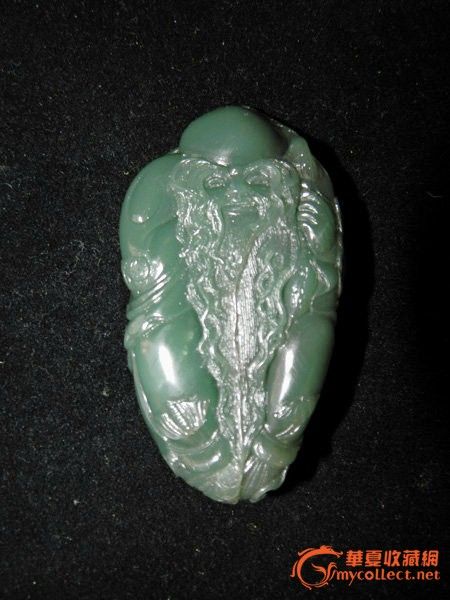 艾叶绿寿山石 善博石精品 如意观音 高11CM_艾