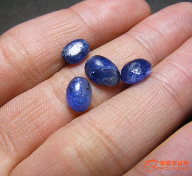 特价大开门 清代.老蓝碧玺宝石镶嵌件4件(老冰裂纹清晰)