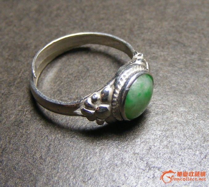 DIY之物 晚清.老坑糯米绿种圆形戒指DIY花卉女