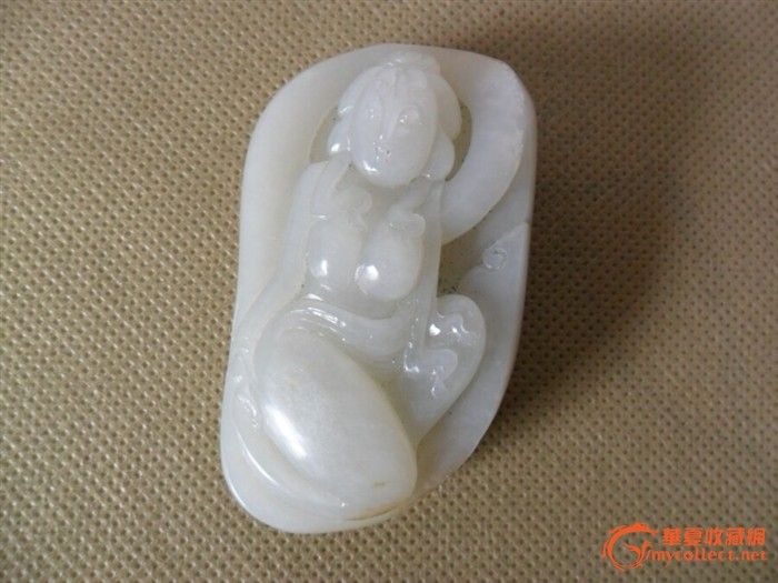 清代和田籽料手把件飞天仕女_清代和田籽料手