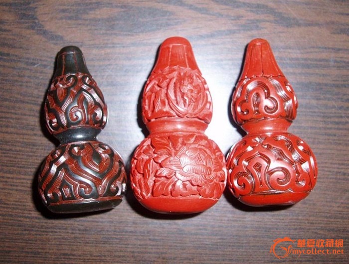 70年代北京雕漆厂 雕漆小葫芦(剔红、剔犀两种
