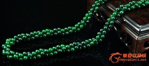 缅甸老坑全绿铁龙生 <em>干青</em>翡翠 项链 <em>毛衣链</em> _缅