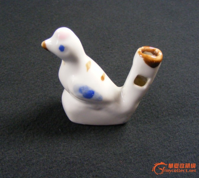 有民俗特点的老白瓷点彩鸟型哨子(全品 民俗玩具)