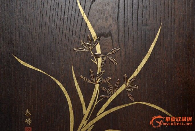 木制莳绘描金兰花纹老漆盒
