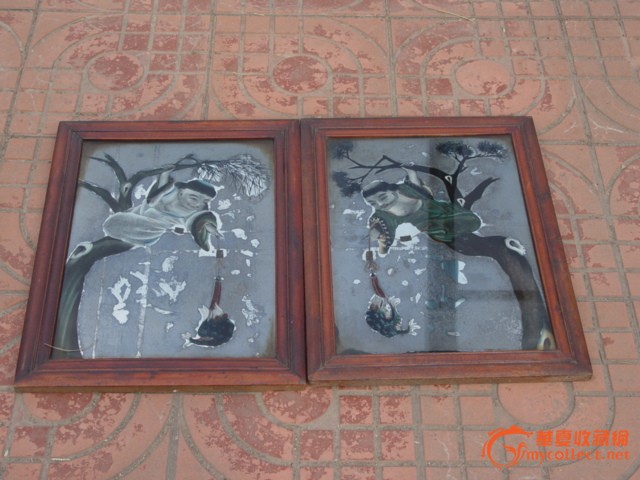 民国时期镜子画【刘海戏金蟾】图老镜子两个。