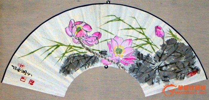 小写意花鸟国画扇面《荷花》