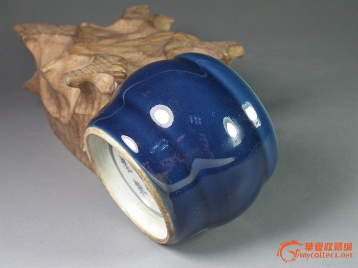 民国时期.蓝釉彩秀堂制款小开孔文房水盂-民国