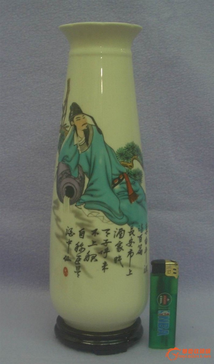 精美带底座白中国古代四贤图花瓣口瓶,四只一套
