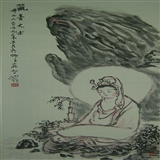 草圣林散之师友当代著名高僧圆霖法师人物画精品 立轴精裱