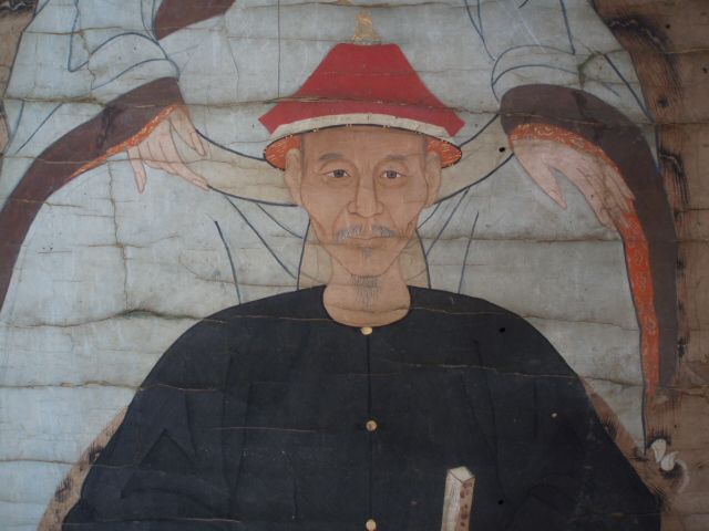 一幅清初四个人矿物彩祖宗画像