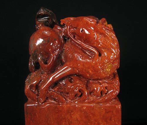 寿山老岭石双龙戏珠巨章