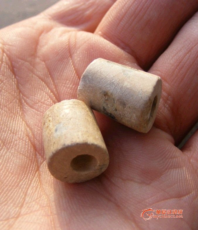 包浆开门 良渚文化.鸡骨白直筒大玉管珠2件一起走