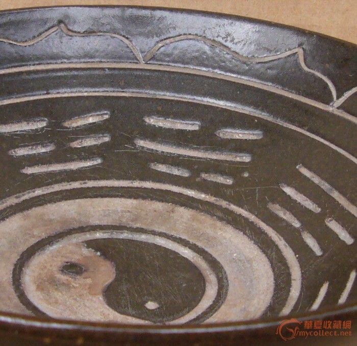 酱釉 阴刻太极阴阳八卦碗