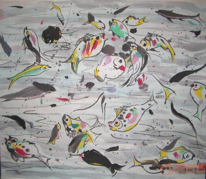 吴冠中款 鱼乐图 立轴