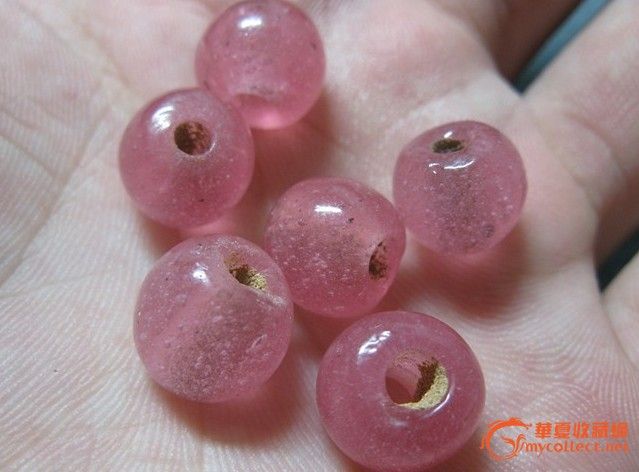 清代 老琉璃仿碧玺珠