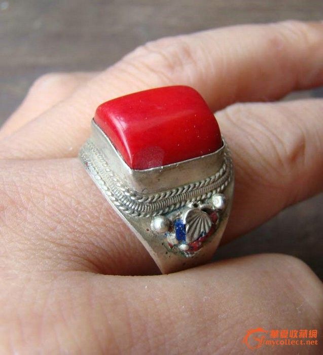 纯银红珊瑚戒指
