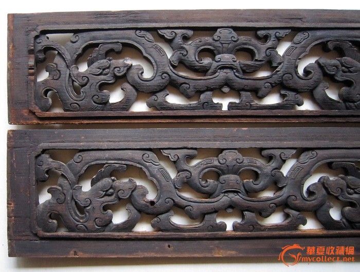 清,草龙 木雕板一对 105x28x2 双面工 价800