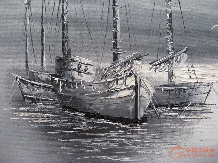 4162小幅油画-灰色调船