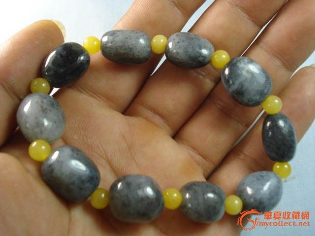 和田玉 籽料 青花 圆珠 手链(6)