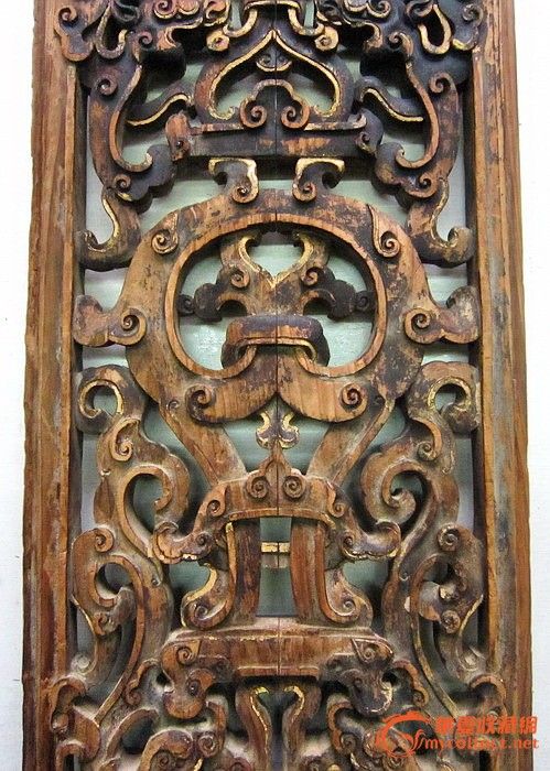 清,瓶形 草龙 木雕窗 100x41.5 价1500