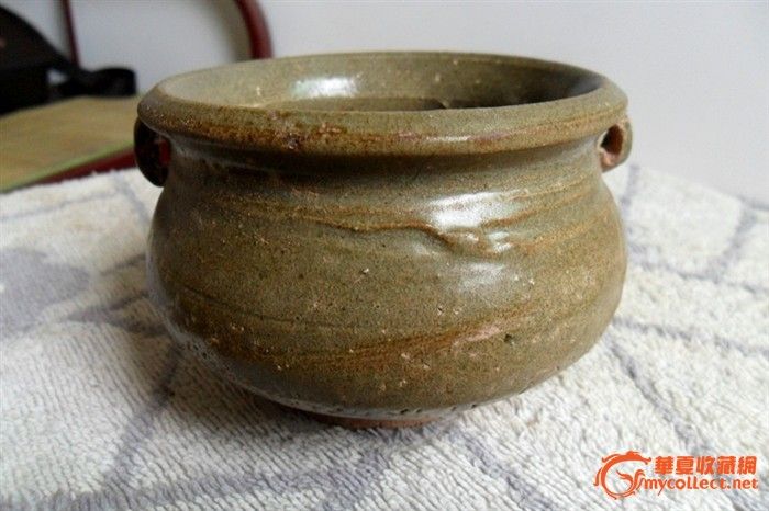 元代越窑,青釉双耳鬲式香炉,漂亮全美品