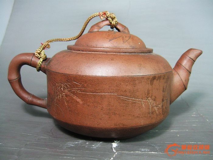 民国手工刻绘高竹鼓紫砂壶