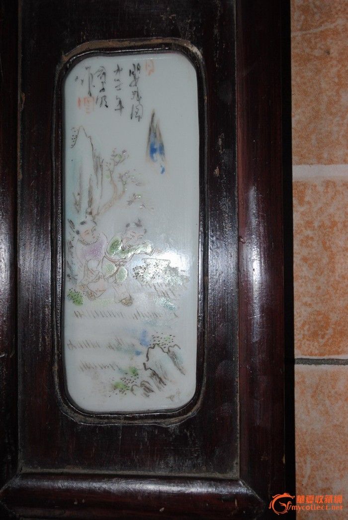 清代晚期俞子明婴戏图瓷板画对联一对