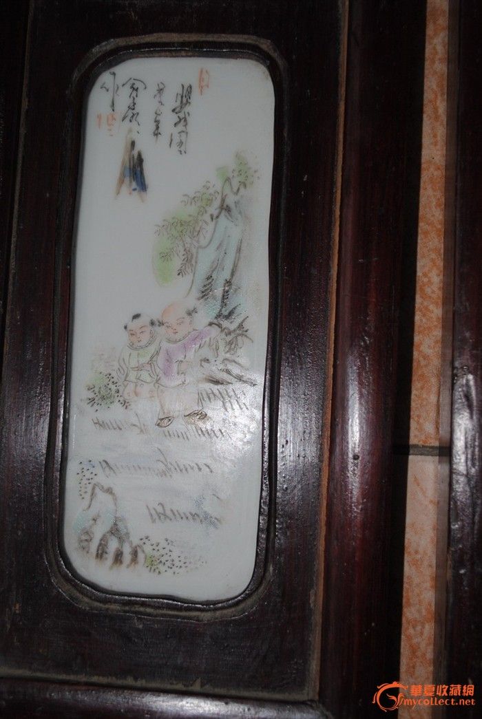 清代晚期俞子明婴戏图瓷板画对联一对